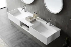 Lavabo|Bernstein Double vasque murale 150x45x20cm en fonte minérale - blanc mat - TWG235