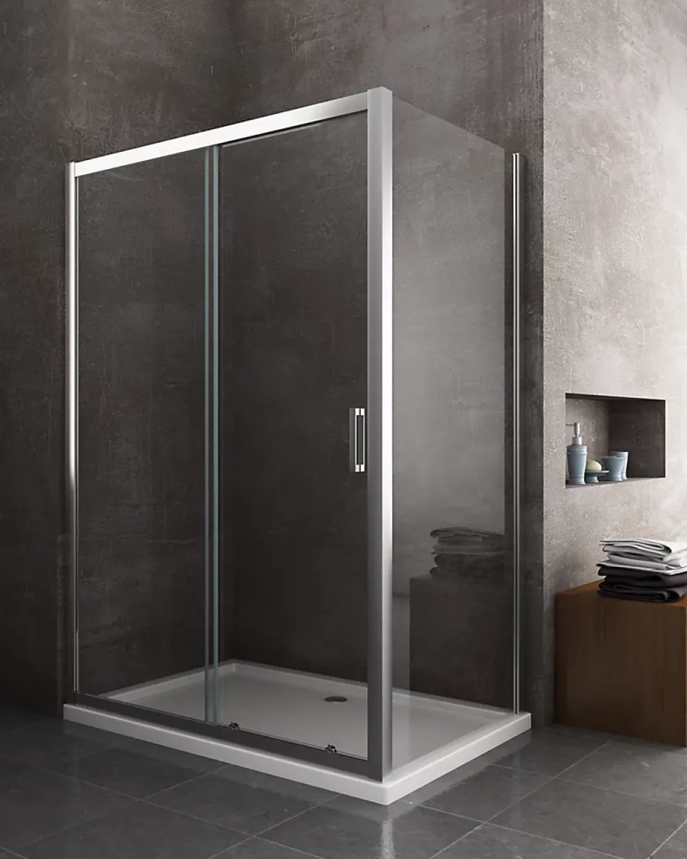 Porte De Douche|Laneri Douche de 6 mm avec un paroi fixe laterale et une porte coulissante - 77,5-80 fixe x 125-130 coulissante