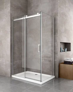 Laneri Douche de 8 mm H.190 avec un paroi fixe et une porte coulissante - 90 fixe x 120 coulissante