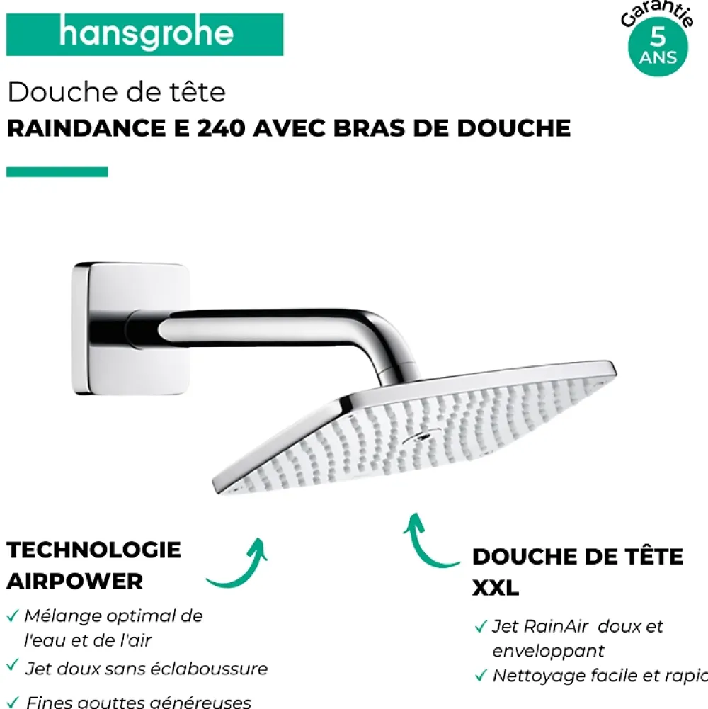Hansgrohe Douche de tête Raindance E 240 avec bras de douche chromé