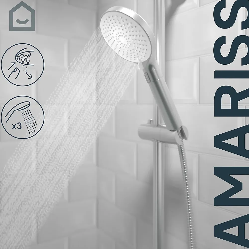 Pommeau De Douche, Flexible Et Barre De Douche|GoodHome Douchette 3 jets, chrome, Amariss
