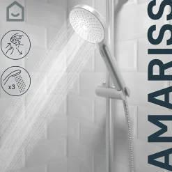 Pommeau De Douche, Flexible Et Barre De Douche|GoodHome Douchette 3 jets, chrome, Amariss
