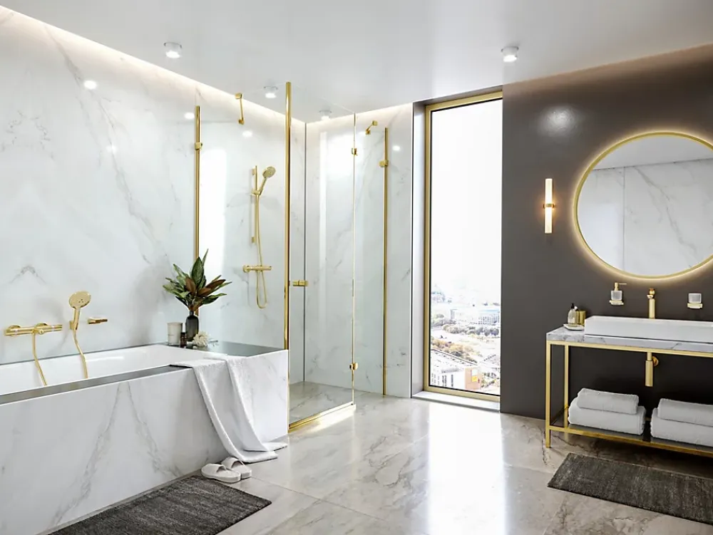 Pommeau De Douche, Flexible Et Barre De Douche|Hansgrohe Douchette à main 3 jets, doré poli, Raindance Select S 120