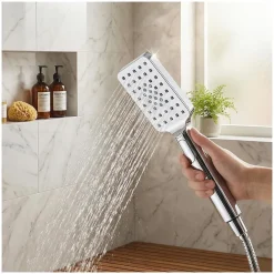 Robinet De Douche|Mob-In Douchette chromée rectangulaire 3 jets ELOA