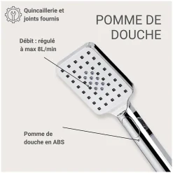 Robinet De Douche|Mob-In Douchette chromée rectangulaire 3 jets ELOA