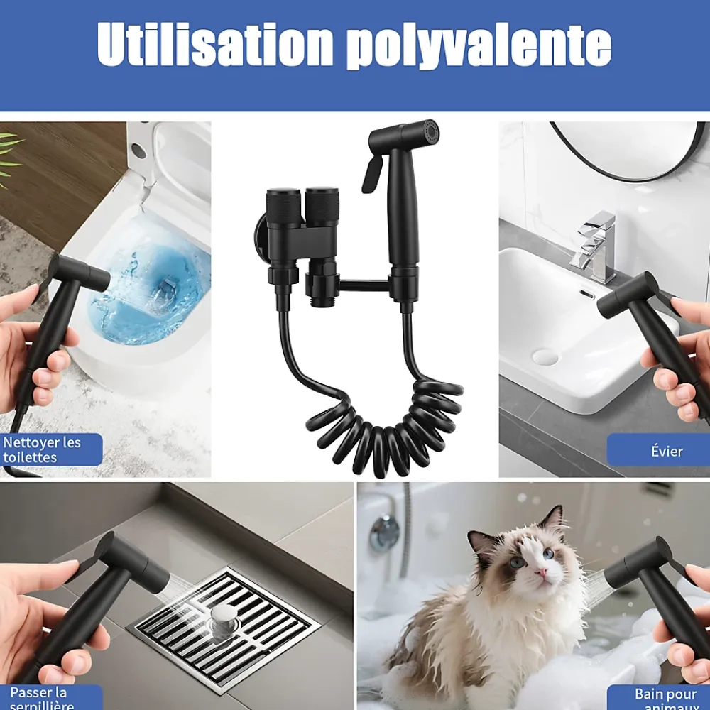 Robinet De Bidet|ProximaX Douchette de bidet pour toilettes en acier inoxydable, 1-en-2 sorties, double commande, robinet et tuyau, pour toilettes, animaux