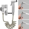 ProximaX Douchette de bidet pour toilettes, 1-en-2 sorties, double commande, robinet et tuyau, animaux et nettoyage salle de bain, Argent
