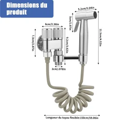 ProximaX Douchette de bidet pour toilettes, 1-en-2 sorties, double commande, robinet et tuyau, animaux et nettoyage salle de bain, Argent