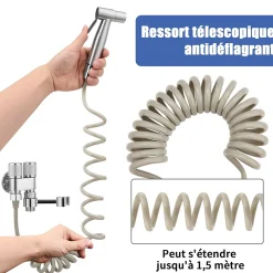 ProximaX Douchette de bidet pour toilettes, 1-en-2 sorties, double commande, robinet et tuyau, animaux et nettoyage salle de bain, Argent