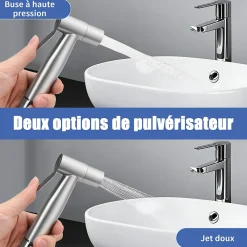 ProximaX Douchette de bidet pour toilettes, 1-en-2 sorties, double commande, robinet et tuyau, animaux et nettoyage salle de bain, Argent