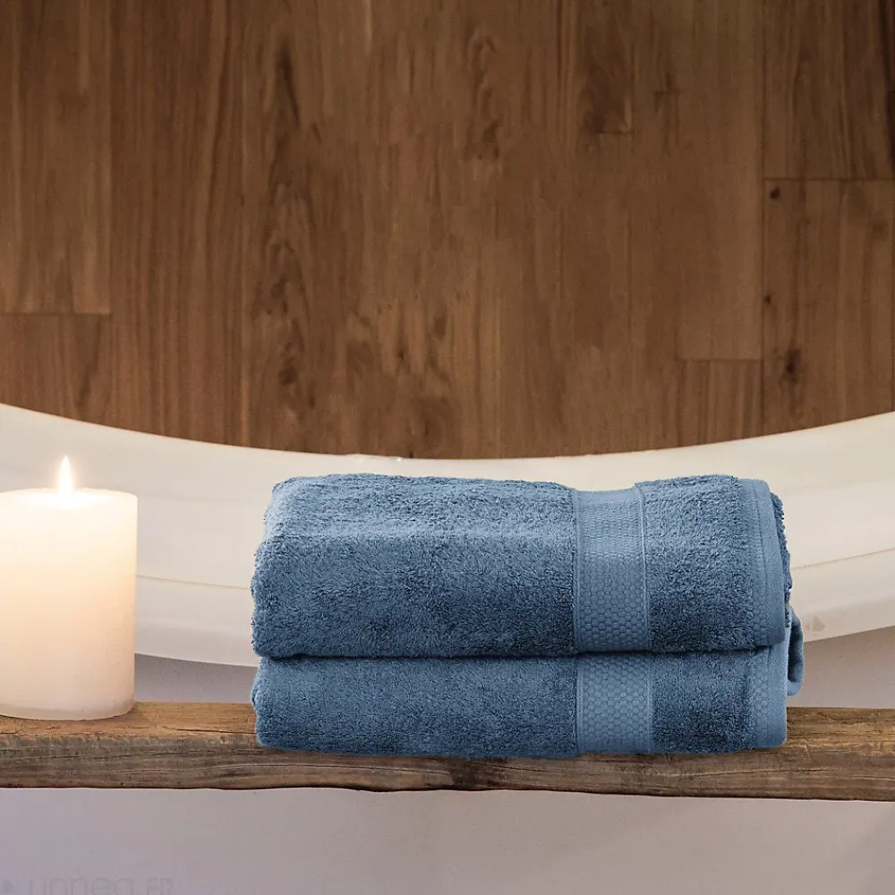 Serviette De Bain|Linnea Drap de bain coton 550g/m2 95x140 cm collection NAÏA bleu Orage
