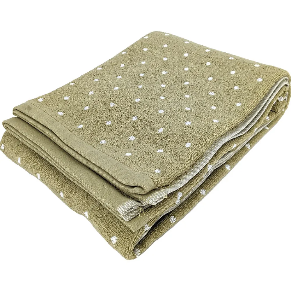 Serviette De Bain|Linnea Drap de bain en coton 100x150 cm collection EFFICIENT DOTS vert olive