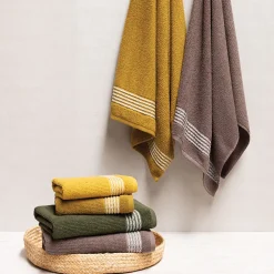 Linnea Drap de bain 100x150 cm pur coton INTENSE à bordures blanches couleur marron