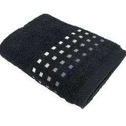 Serviette De Bain|Linnea Drap de bain 100x150 cm PURE SQUARES Noir 550g/m2