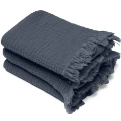 Linnea Drap de douche 70x130 cm et serviette 50x90 cm KEA mousseline de coton bleu lauze