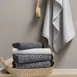 Serviette De Bain|Linnea Drap de douche 70x140 cm SYMETRIE coton Noir Losanges