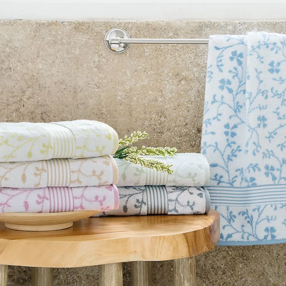 Linnea Drap de douche 70x140 cm VINTAGE FLORAL Vert 550g/m2