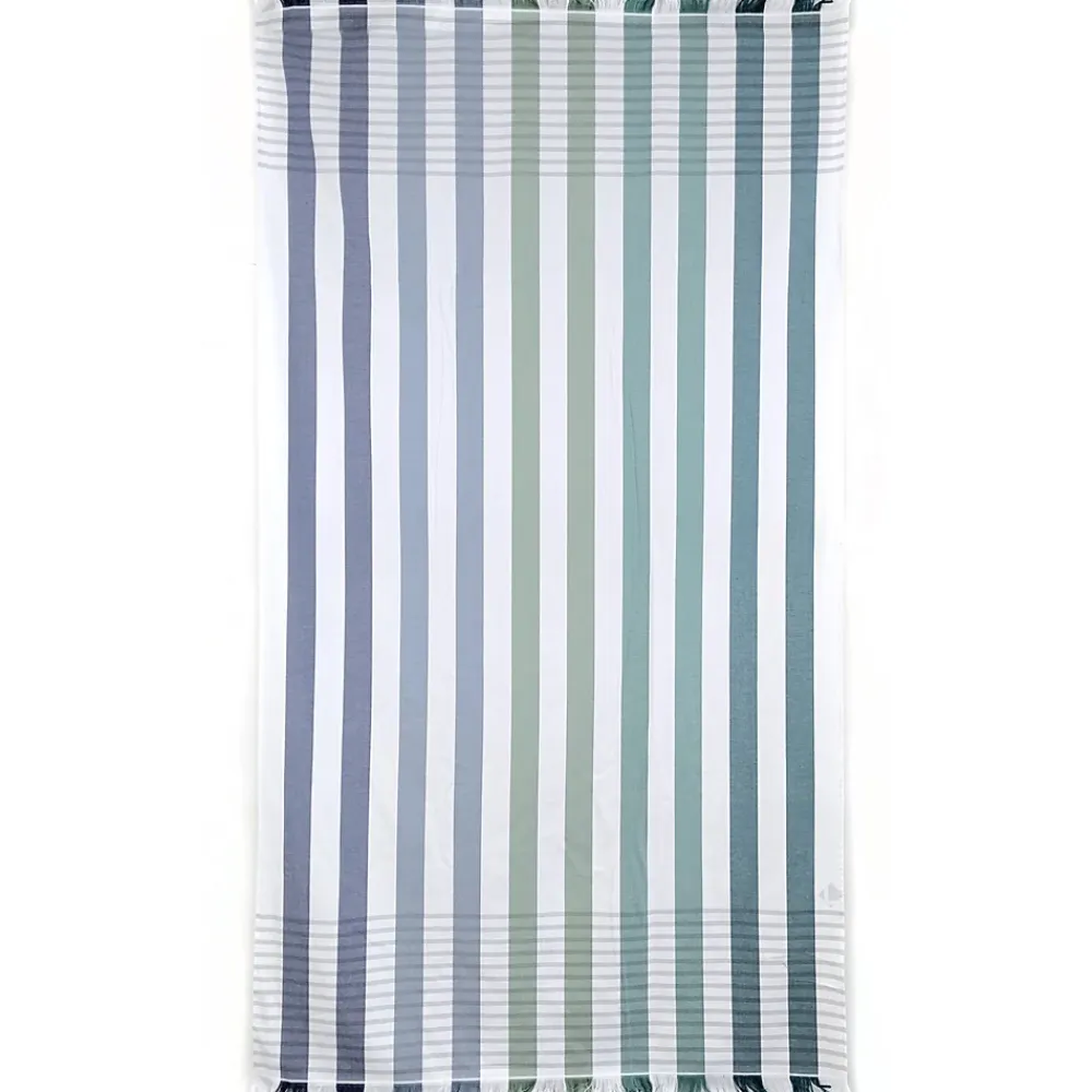 Serviette De Bain|Linnea Drap de plage à rayures 100x180 cm pur coton collection BARBAGIA bleu
