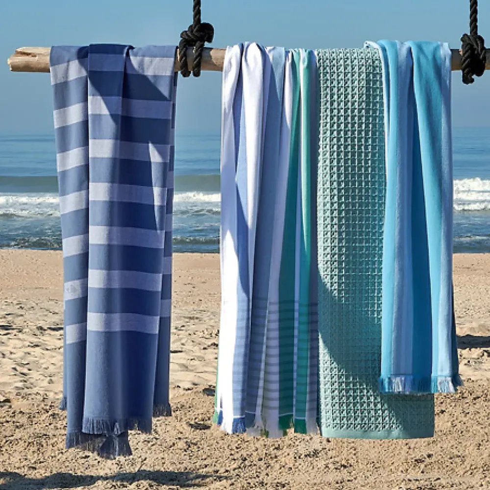 Serviette De Bain|Linnea Drap de plage à rayures 100x180 cm pur coton collection BARBAGIA bleu