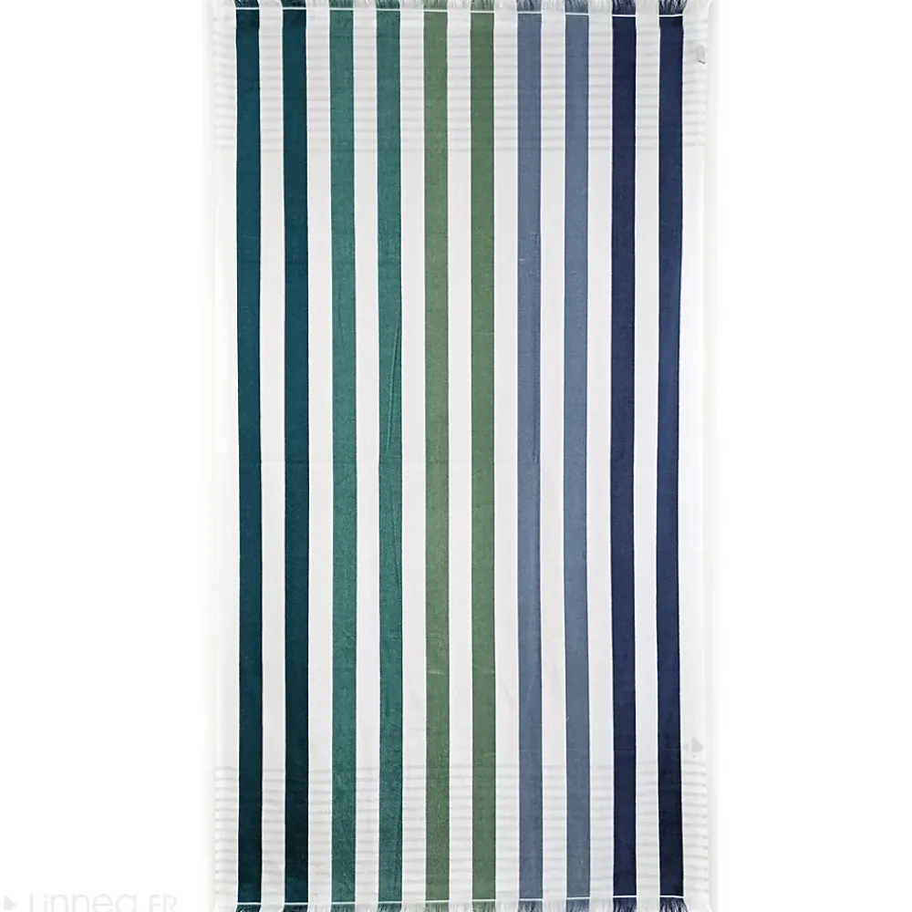 Serviette De Bain|Linnea Drap de plage à rayures 100x180 cm pur coton collection BARBAGIA bleu