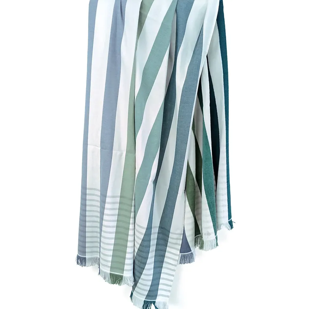 Serviette De Bain|Linnea Drap de plage à rayures 100x180 cm pur coton collection BARBAGIA bleu