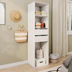 GoodHome Dressing blanc 2 tiroirs Atomia H. 187,5 x L. 50 x P. 45 cm