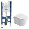 Wc Suspendu|Ceramica Duofix Pack WC bâti-support 112 cm + WC suspendu sans bride Ceramia avec abattant SoftClose + plaque blanche (GEBCEPXWT01-FR)