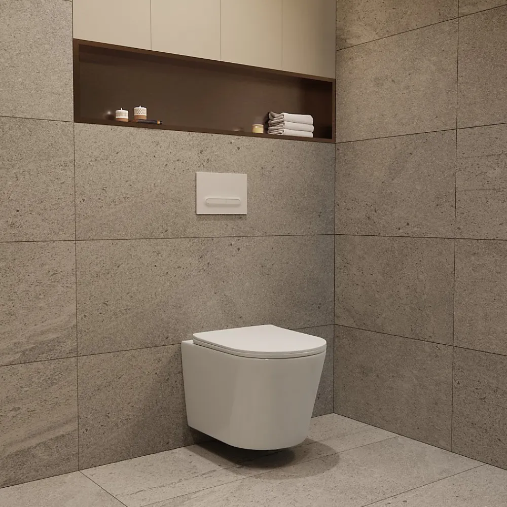 Wc Suspendu|Geberit Duofix Pack WC bâti-support + WC suspendu sans bride avec abattant SoftClose Ceramia + plaque blanche (GEBCE14WT05-FR)