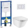 Wc Suspendu|Geberit Duofix pack WC bâti-support UP100 + WC suspendu sans bride Roca avec abattant SoftClose + plaque blanche (GEBROGAWR02-FR)