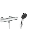 Colonne De Douche Sans Robinetterie|Hansgrohe Ecostat Set Mitigeur thermostatique douche + Douchette à main XXL 105mm 3 jets + Flexible de douche 125cm, support mural, Chrome