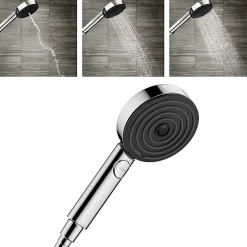 Colonne De Douche Sans Robinetterie|Hansgrohe Ecostat Set Mitigeur thermostatique douche + Douchette à main XXL 105mm 3 jets + Flexible de douche 125cm, support mural, Chrome