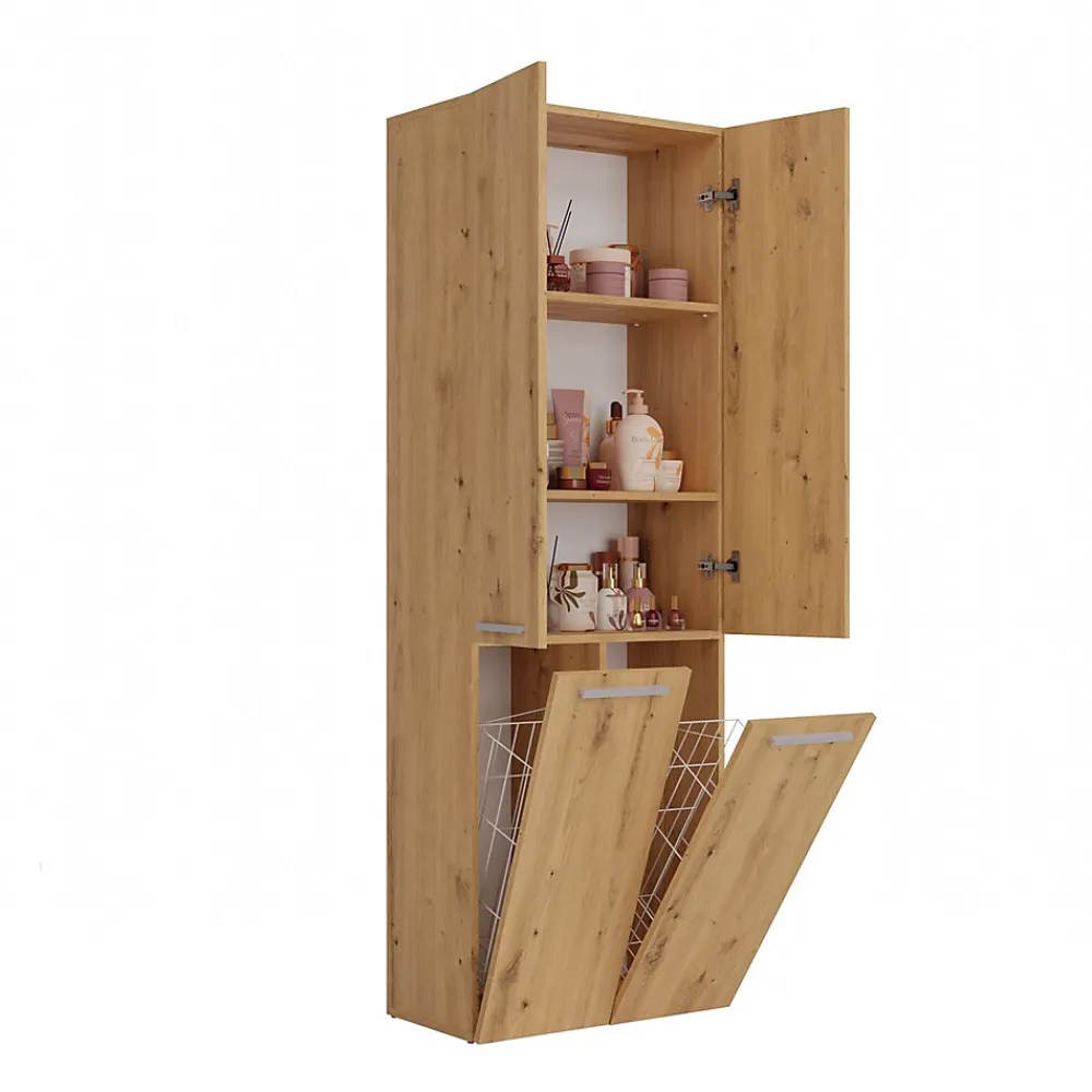 Topeshop ELLOS - Armoire de salle de bain 2 paniers à ligne - Rangement sdb - 174x60x30 - Meuble colonne