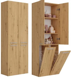 Topeshop ELLOS - Armoire de salle de bain 2 paniers à ligne - Rangement sdb - 174x60x30 - Meuble colonne