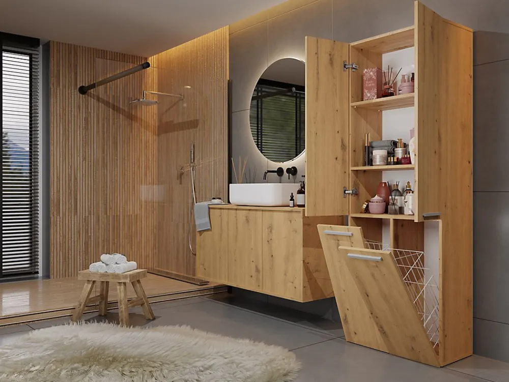Topeshop ELLOS - Armoire de salle de bain 2 paniers à ligne - Rangement sdb - 174x60x30 - Meuble colonne