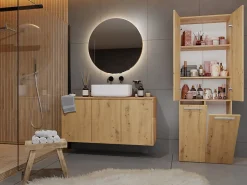 Topeshop ELLOS - Armoire de salle de bain 2 paniers à ligne - Rangement sdb - 174x60x30 - Meuble colonne