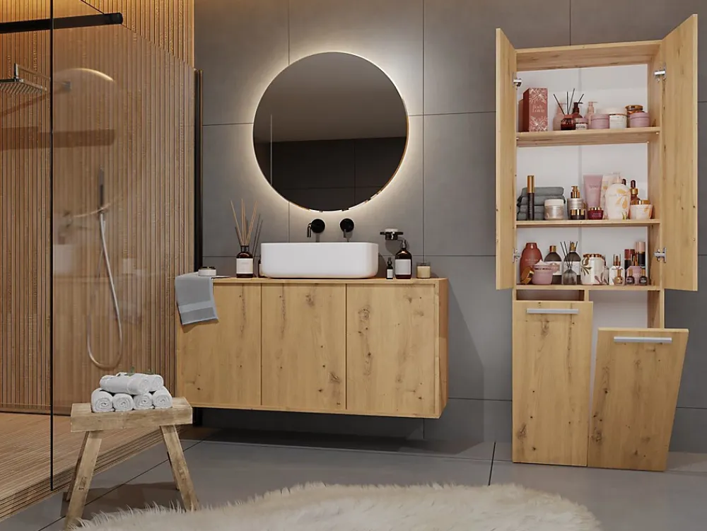 Topeshop ELLOS - Armoire de salle de bain 2 paniers à ligne - Rangement sdb - 174x60x30 - Meuble colonne