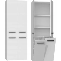 Meuble De Salle De Bains Faible Profondeur|Armoire De Salle De Bains|Topeshop ELLOS - Armoire de salle de bain avec deux paniers - Poignées minimalistes - 174x60x30cm - Colonne rangement