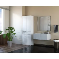 Meuble De Salle De Bains Faible Profondeur|Armoire De Salle De Bains|Topeshop ELLOS - Armoire de salle de bain avec deux paniers - Poignées minimalistes - 174x60x30cm - Colonne rangement