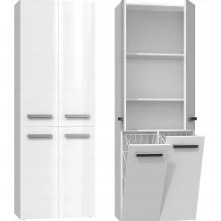 Armoire De Salle De Bains|Topeshop ELLOS - Armoire de salle de bain avec deux paniers - Poignées minimalistes - 174x60x30cms - Colonne de rangement