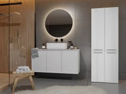 Armoire De Salle De Bains|Topeshop ELLOS - Armoire de salle de bain avec deux paniers - Poignées minimalistes - 174x60x30cms - Colonne de rangement