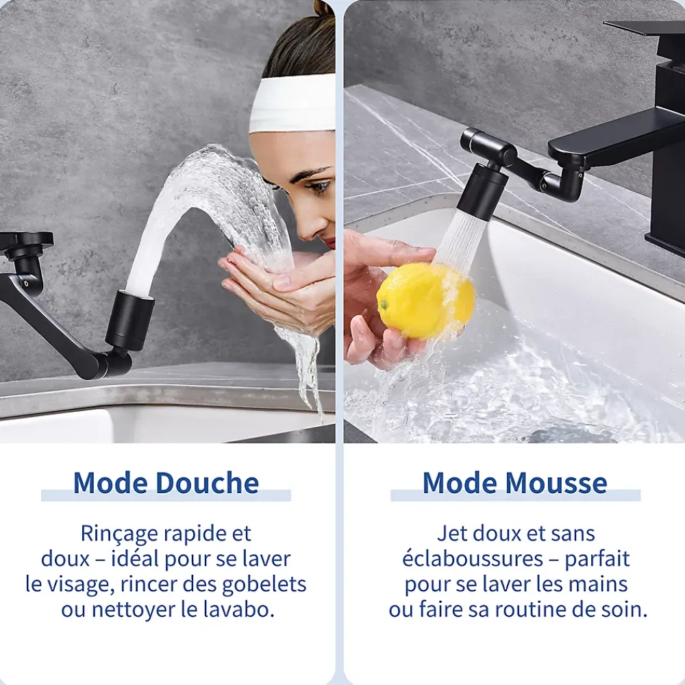 Accessoire De Robinet|Homelody Embout Robinet Pivotant 1440 Mousseur Robinet 2 Jets avec Adaptateur 20/22/24 mm pour Cuisine ou Salle de Bain