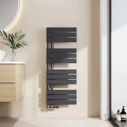 Sèche-Serviettes Eau Chaude|EMKE Sèche-Serviettes à Eau Chaude Design Plat, Connexion Latérale Anthracite 1041x400mm 478W