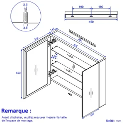 Armoire De Toilette|EMKE Armoire de toilette murale avec miroir double face - 85x65 cm- Noir mat - Fermeture douce - Tablettes en verre réglables