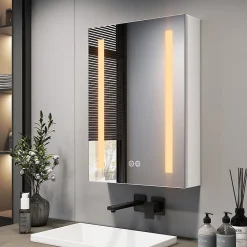EMKE Armoire de Toilette 1 Porte - Charnières Gauche, LED Ajustable 3000K-6500K, Anti-Buée, Soft Close, Prises USB