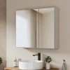 Armoire De Toilette|EMKE Armoire de toilette 2 portes 65x80 cm blanche, miroir avec rangement intégré, tablettes en verre réglables