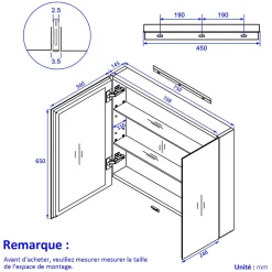 Armoire De Toilette|EMKE Armoire de toilette murale avec miroir double face - 75x65 cm- Noir mat - Fermeture douce - Tablettes en verre réglables