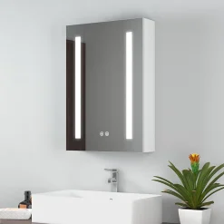 EMKE Armoire de Toilette 1 Porte - Charnières Gauche, LED Ajustable 3000K-6500K, Anti-Buée, Soft Close, Prises USB