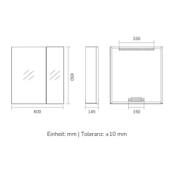 EMKE Armoire de toilette 2 portes 65x50 cm blanche, miroir avec rangement intégré, tablettes en verre réglables