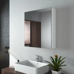 EMKE Armoire de toilette murale - Miroir double face, blanc mat - 60 x 65 cm - Fermeture douce - Tablettes en verre réglables