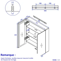EMKE Armoire de toilette murale - Miroir double face, blanc mat - 60 x 65 cm - Fermeture douce - Tablettes en verre réglables